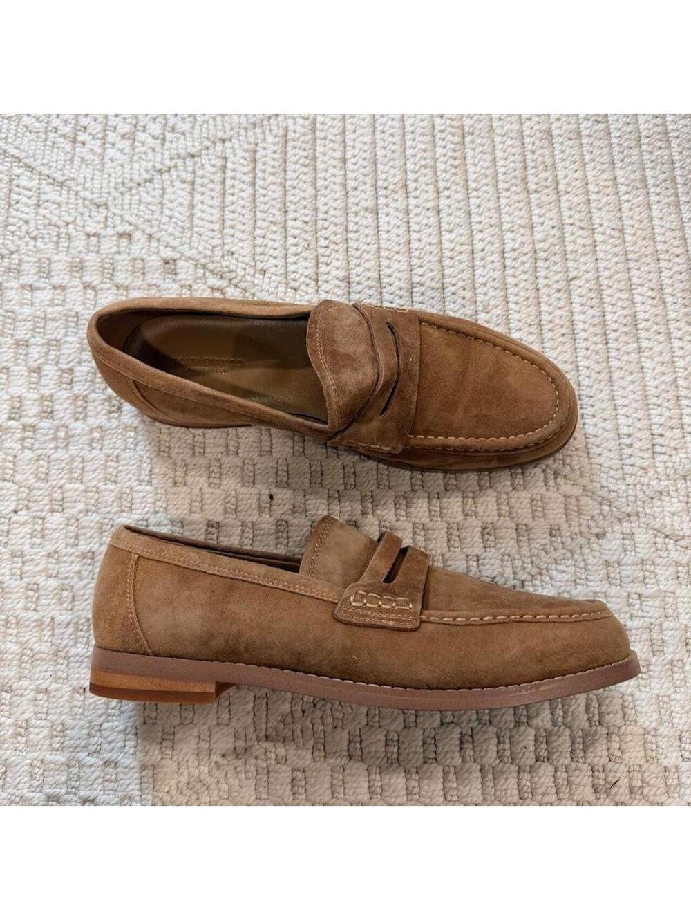 Tony Bianco Zac Brown Taupe Suede Loafers - Picture 3 of 8